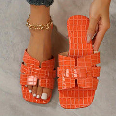 Women's Golden Flat Slide Sandals Casual Beach Slides