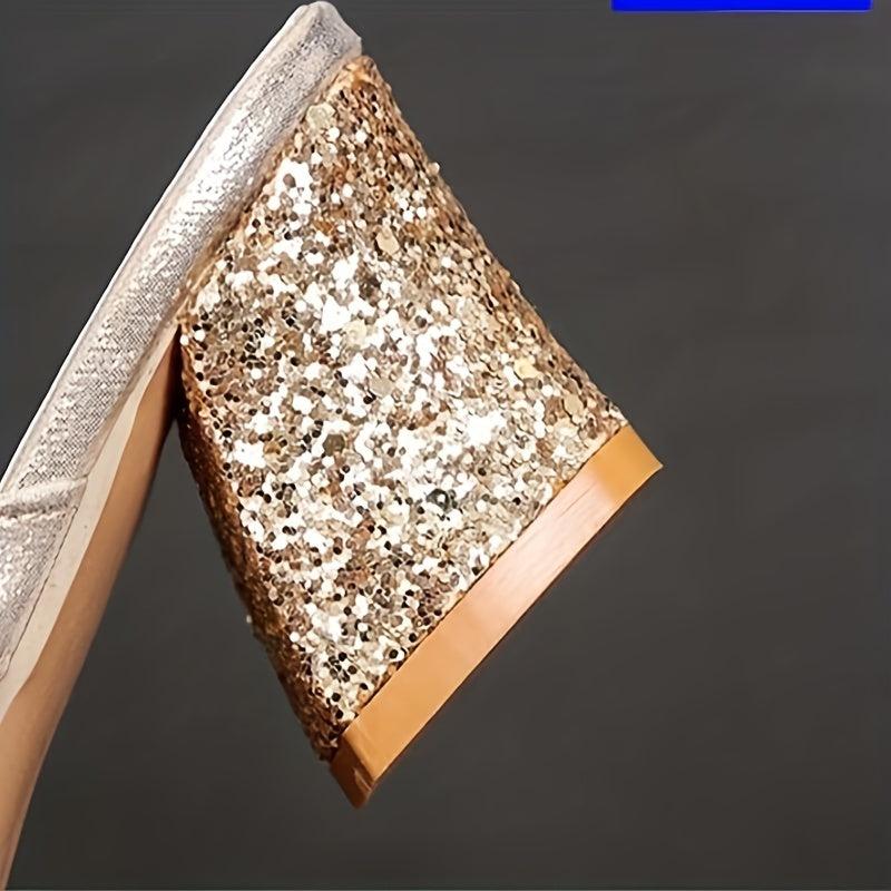 Women's Glitter Sequins Chunky Heel Sandals