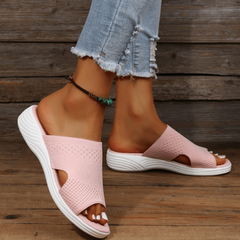 Women's Knit Cut Out Slippers Peep-Toe Anti-Skid Sandals