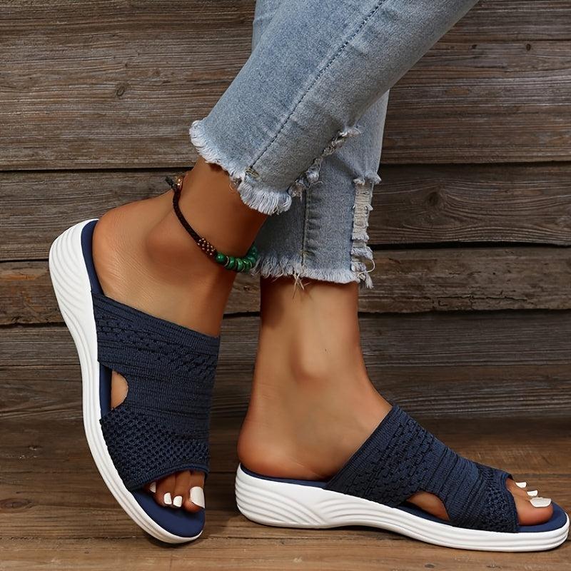 Women's Knit Cut Out Slippers Peep-Toe Anti-Skid Sandals