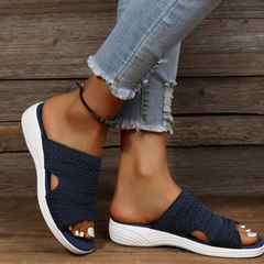 Women's Knit Cut Out Slippers Peep-Toe Anti-Skid Sandals