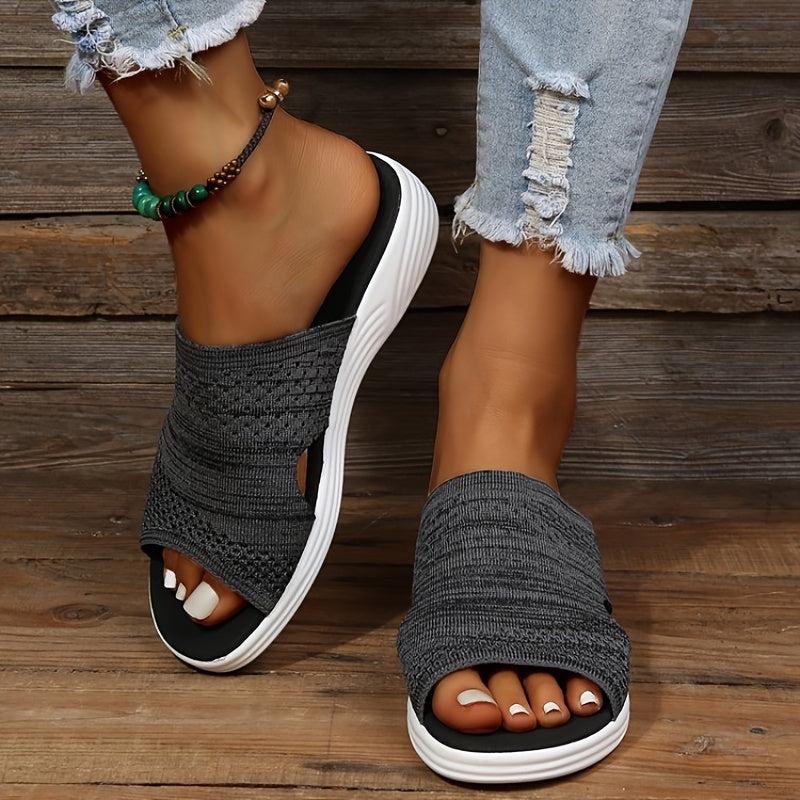 Women's Knit Cut Out Slippers Peep-Toe Anti-Skid Sandals