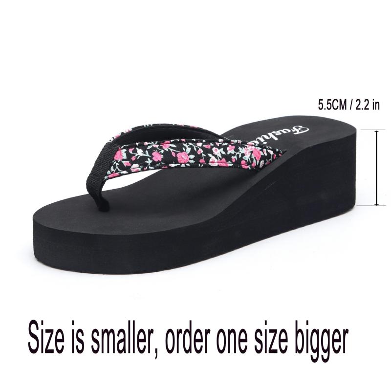 Floral Printed Platform Flip Flops Thong Shoes