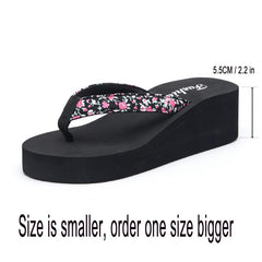 Floral Printed Platform Flip Flops Thong Shoes