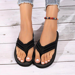 Women's Solid Flip Flops Casual Platform Slides