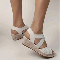 Women's Espadrille Wedge Sandals Peep Toe Slip On Shoes