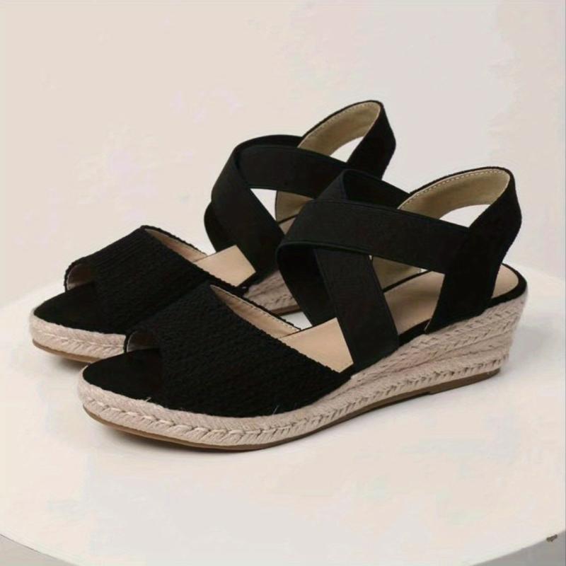 Women's Espadrille Wedge Sandals Peep Toe Slip On Shoes