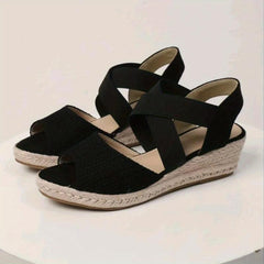 Women's Espadrille Wedge Sandals Peep Toe Slip On Shoes