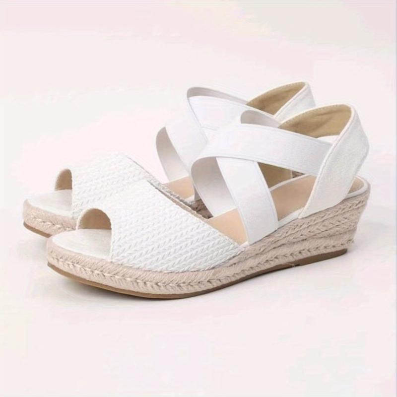Women's Espadrille Wedge Sandals Peep Toe Slip On Shoes