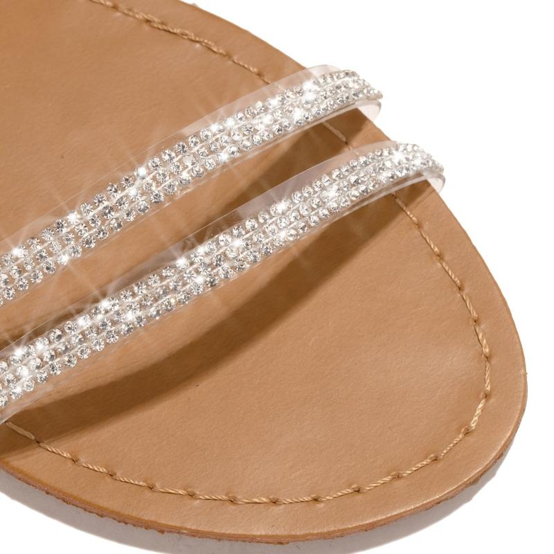 Women's Rhinestone Ankle Strap Flat Sandals