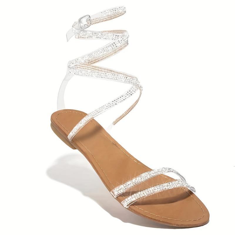 Women's Rhinestone Ankle Strap Flat Sandals