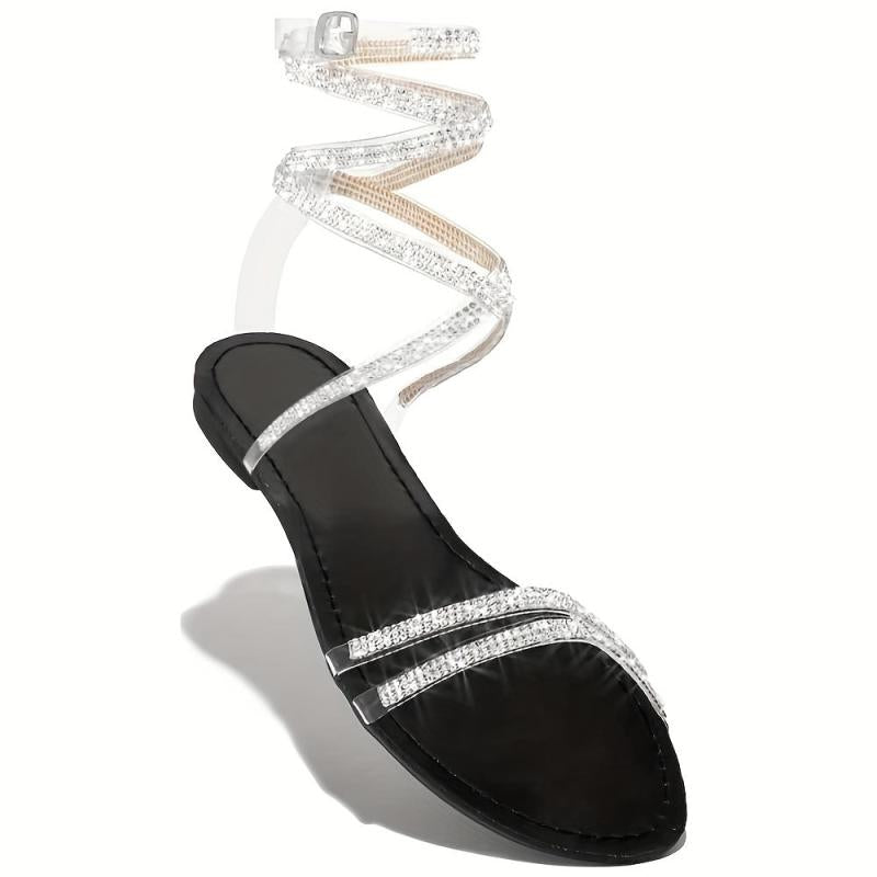 Women's Rhinestone Ankle Strap Flat Sandals