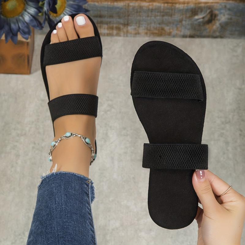 Women's Double Band Flat Slide Sandals Comfy Open Toe Slip On Shoes