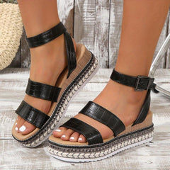 Women's Rivets Decor Wedge Sandals Buckle Strap Platform Sandals