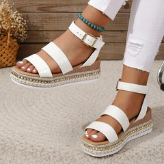 Women's Rivets Decor Wedge Sandals Buckle Strap Platform Sandals