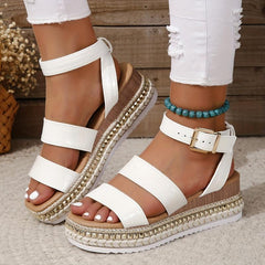 Women's Rivets Decor Wedge Sandals Buckle Strap Platform Sandals