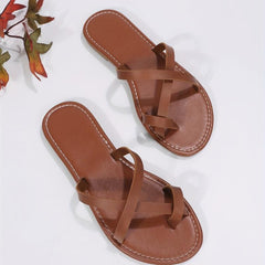 Women's Toe Loop Flat Slippers Roman Style Non Slip Slides Shoes