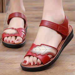 Women's Leaf Pattern Flat Sandals Hook & Loop Strap Shoes