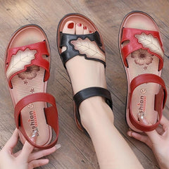 Women's Leaf Pattern Flat Sandals Hook & Loop Strap Shoes