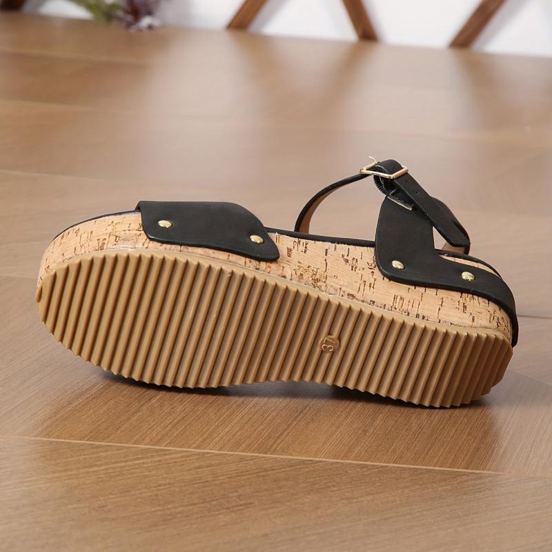 Wedge Platform Sandals with Buckle Strap