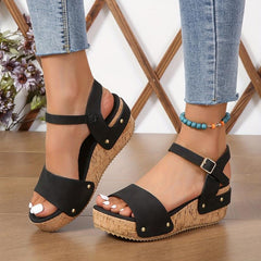 Wedge Platform Sandals with Buckle Strap