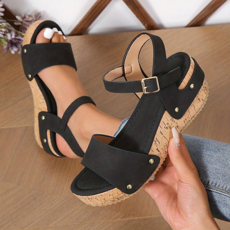 Wedge Platform Sandals with Buckle Strap