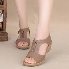 Women's Wedge Heeled Open Toe Sandals Front Zipper Cut out Slingback