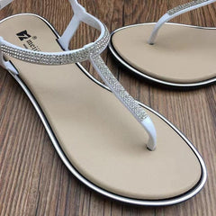 Rhinestone Flip Flops w/ Ankle Strap & Buckle Flat Sandals