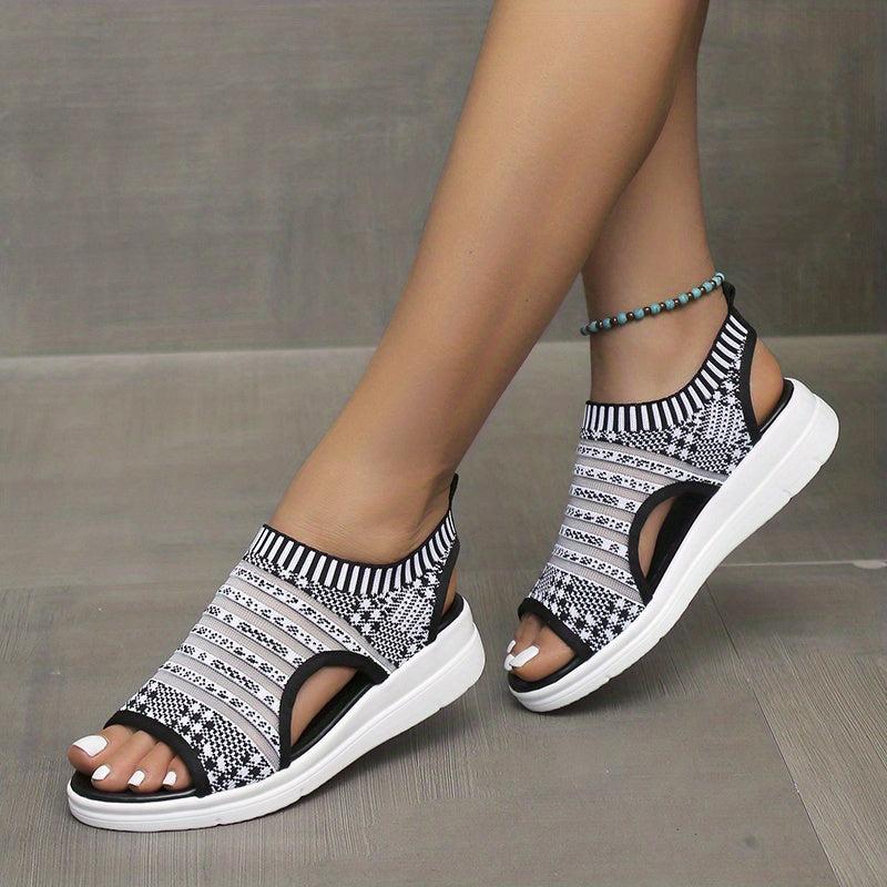 Women's Knit Sports Sandals Peep Toe Cut Out Slip-On Shoes
