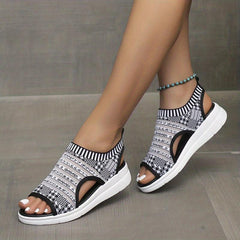 Women's Knit Sports Sandals Peep Toe Cut Out Slip-On Shoes