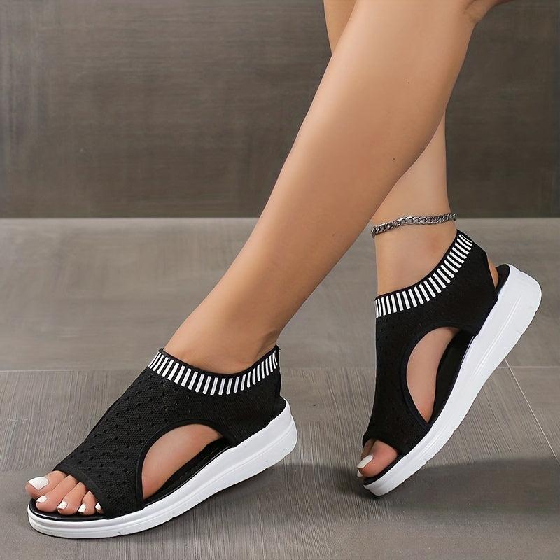 Women's Knit Sports Sandals Peep Toe Cut Out Slip-On Shoes
