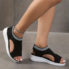 Women's Knit Sports Sandals Peep Toe Cut Out Slip-On Shoes