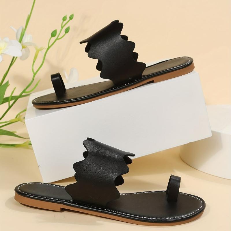 Women's Flat Slide Sandals Open Toe Non Slip Toe Loop Shoes