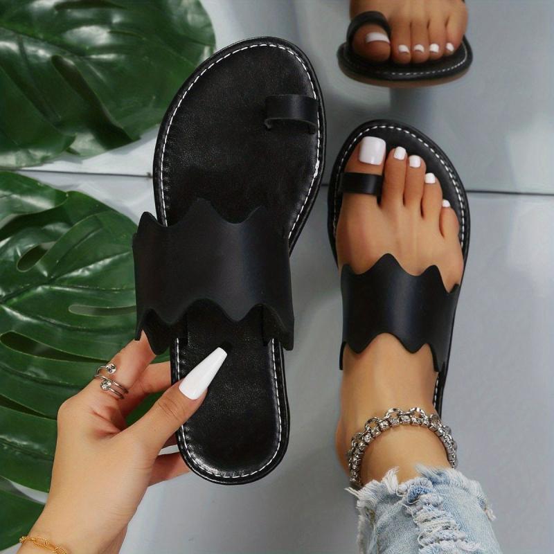 Women's Flat Slide Sandals Open Toe Non Slip Toe Loop Shoes