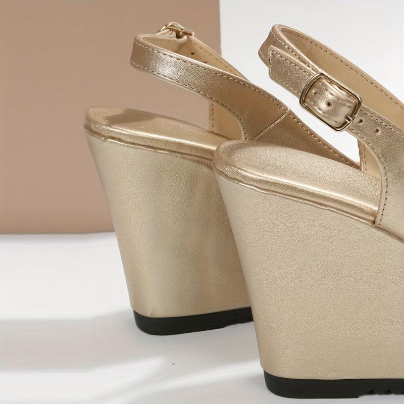Women's Peep Toe Wedge Sandals Buckle Strap Slingback