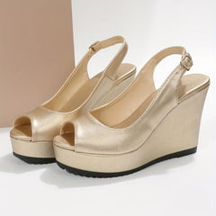 Women's Peep Toe Wedge Sandals Buckle Strap Slingback