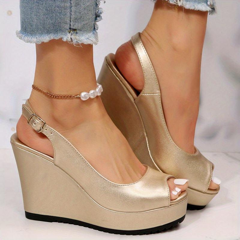 Women's Peep Toe Wedge Sandals Buckle Strap Slingback