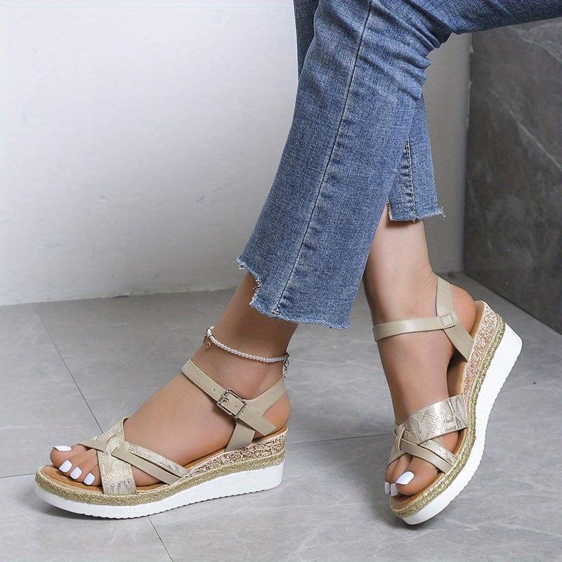 Women's Wedge Espadrille Sandals Round Toe Ankle Strap Non Slip Shoes