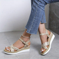 Women's Wedge Espadrille Sandals Round Toe Ankle Strap Non Slip Shoes