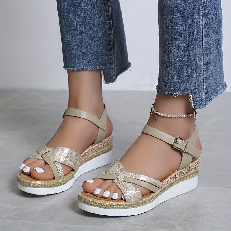Women's Wedge Espadrille Sandals Round Toe Ankle Strap Non Slip Shoes