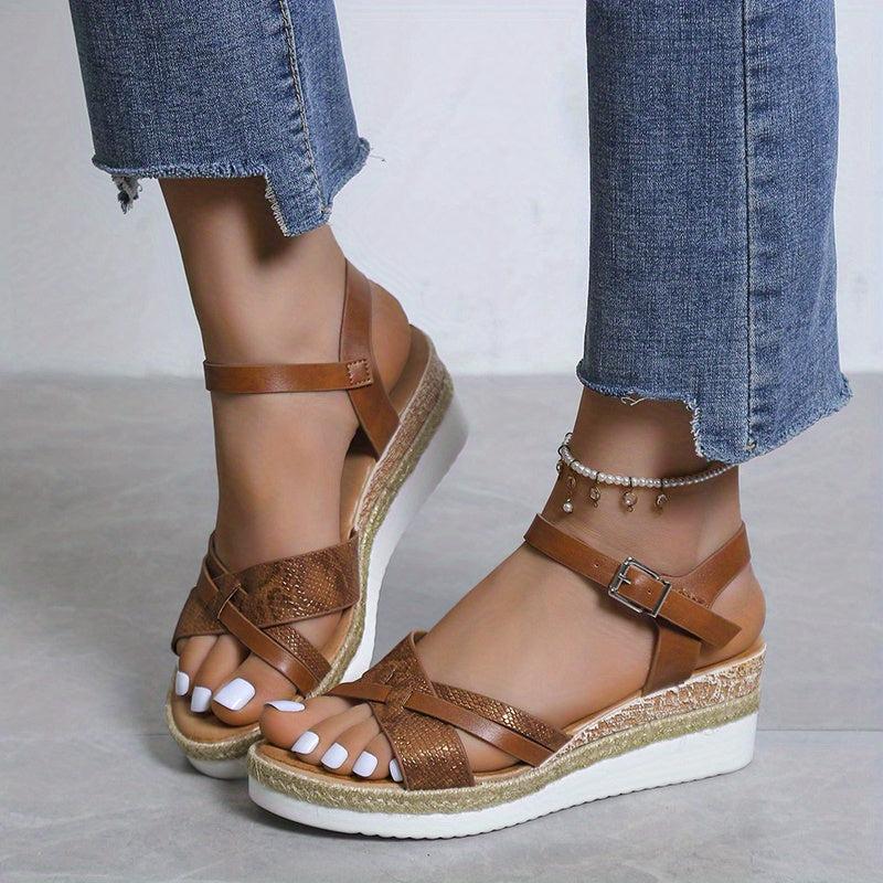 Women's Wedge Espadrille Sandals Round Toe Ankle Strap Non Slip Shoes