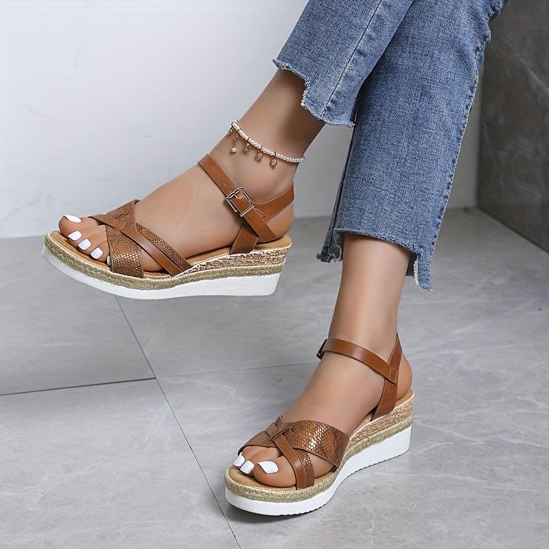 Women's Wedge Espadrille Sandals Round Toe Ankle Strap Non Slip Shoes