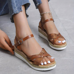 Women's Wedge Espadrille Sandals Round Toe Ankle Strap Non Slip Shoes