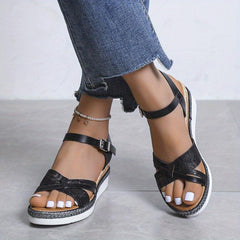 Women's Wedge Espadrille Sandals Round Toe Ankle Strap Non Slip Shoes