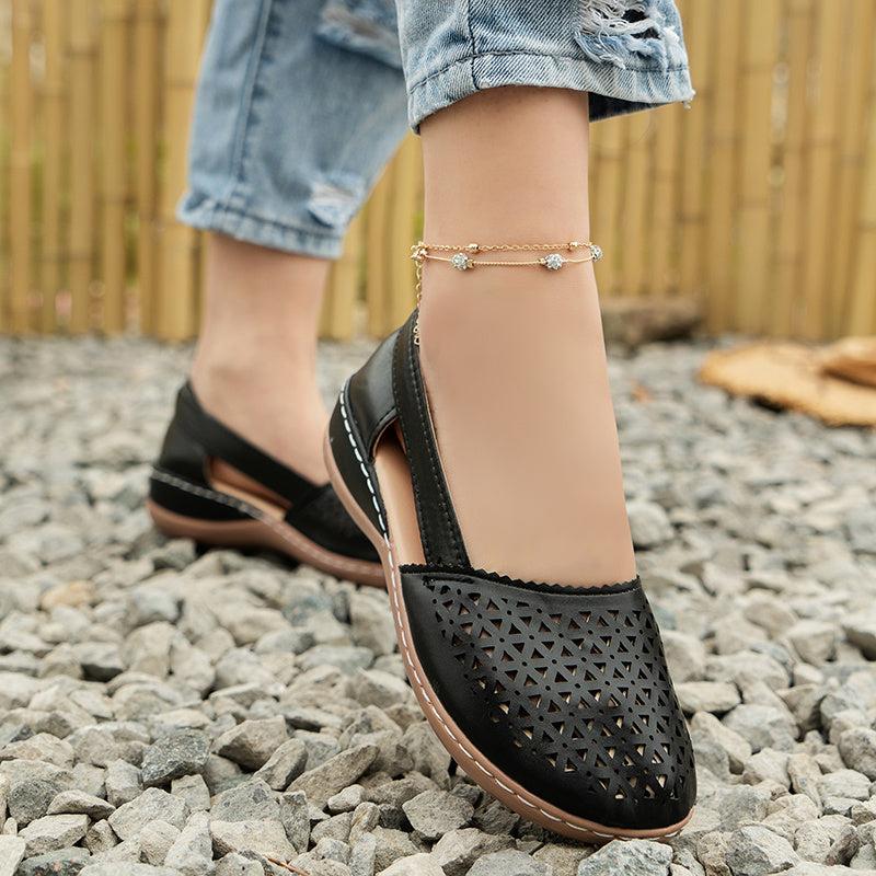 Women's Hollow Out Flat Sandals Cut Out Closed Toe Slip On Shoes