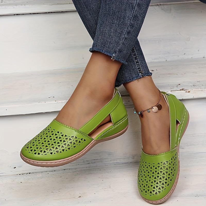 Women's Hollow Out Flat Sandals Cut Out Closed Toe Slip On Shoes