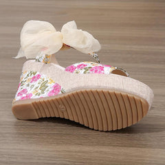 Floral Platform Wedge Sandals Bowknot Open Toe Heels