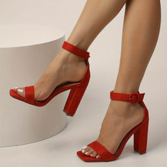 Block Heel Sandals Open Toe Buckle Strap Pumps