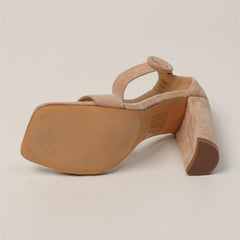 Block Heel Sandals Open Toe Buckle Strap Pumps