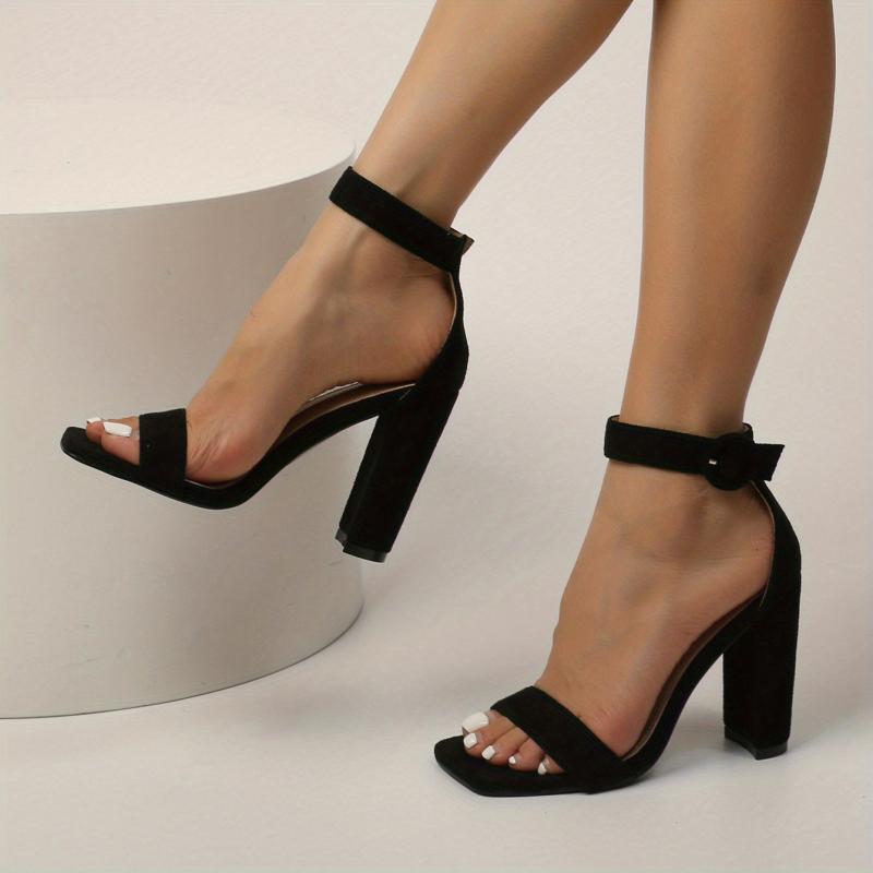 Block Heel Sandals Open Toe Buckle Strap Pumps